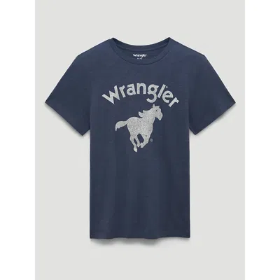 Wrangler Thundering Horse Reg Fit Graphic Tee In Ombre Blue