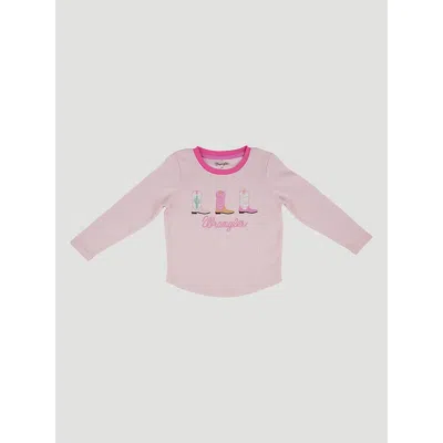 Wrangler Kids' Toddler Girl's Long Sleeve Graphic Tee In Cowgirl Boots In Pink
