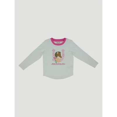 Wrangler Kids' Toddler Girl's Long Sleeve Graphic Tee In Horseshoe In White
