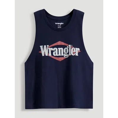 Wrangler Triangle Logo Crop Festival Tank In Dark Sapphire In Blue