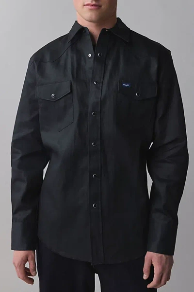 Wrangler Twill Western Work Shirt Top In Black, Men's At Urban Outfitters
