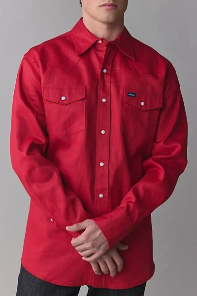 Wrangler Twill Western Work Shirt Top In Red, Men's At Urban Outfitters
