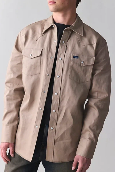 Wrangler Twill Western Work Shirt Top In Sand, Men's At Urban Outfitters