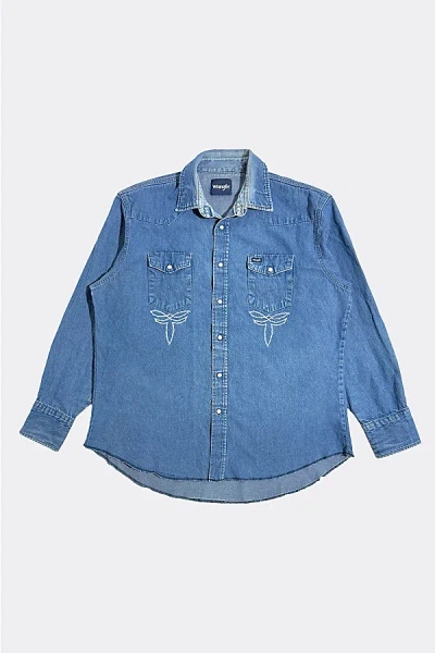 Wrangler Vintage 1990's  Chainstitched Faded Western Denim Shirt Top In Tinted Denim, Men's At Urban  In Animal Print