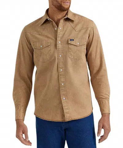 Wrangler Vintage Inspired Denim Shirt In Tan In Multi