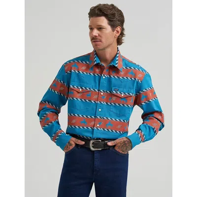 Wrangler Vintage-inspired Horizon Stripe Western Snap Shirt In Clay Ridge In Brown