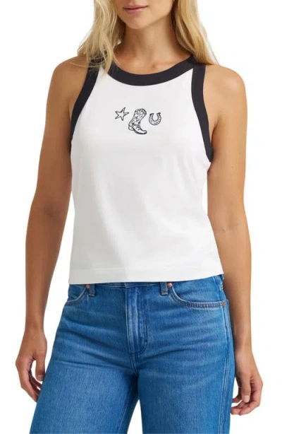 Wrangler Western Embroidered Ringer Graphic Tank In White