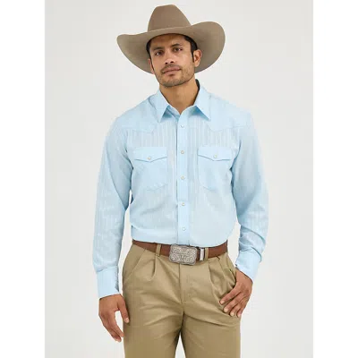 Wrangler ® Western Long Sleeve Western Snap Dobby Stripe Shirt In Blue