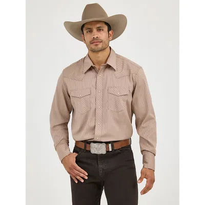 Wrangler ® Western Long Sleeve Western Snap Dobby Stripe Shirt In Tan In Nude