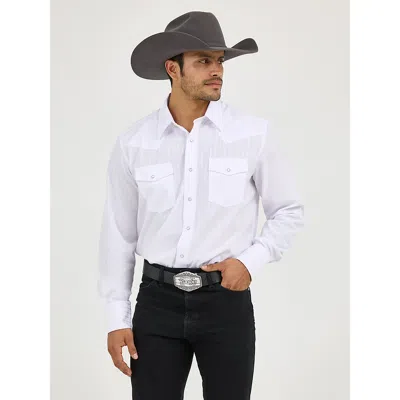 Wrangler ® Western Long Sleeve Western Snap Dobby Stripe Shirt In White