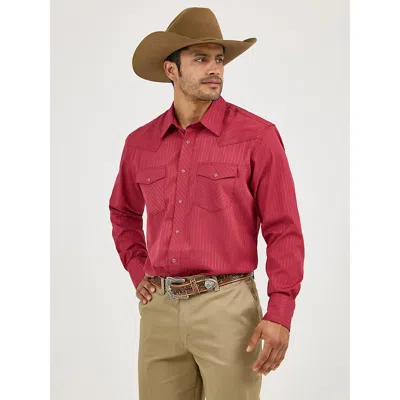 Wrangler ® Western Long Sleeve Western Snap Dobby Stripe Shirt In Wine In Red