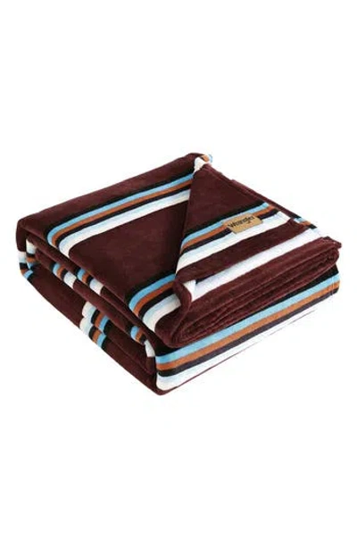 Wrangler Western Saddle Stripe Fleece Blanket In Burgundy