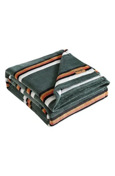 Wrangler Western Saddle Stripe Fleece Blanket In Green