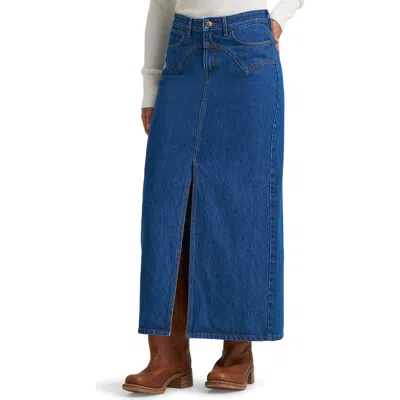 Wrangler Western Seam Midi Jeans Skirt In Blue
