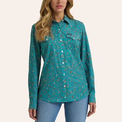 Wrangler Women's Aria Green Floral Print Performance Long Sleeve Western Shirt
