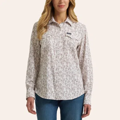 Wrangler Women's Aria White Horse Print Long Sleeve Western Shirt In Gray
