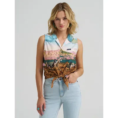 Wrangler Women's Bold Printed Sleeveless Tie Front Shirt In Multicolor Mtn