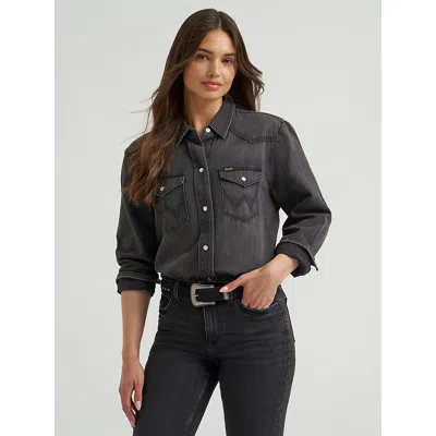 Wrangler Women's Boyfriend Denim Shirt In Nashville Black