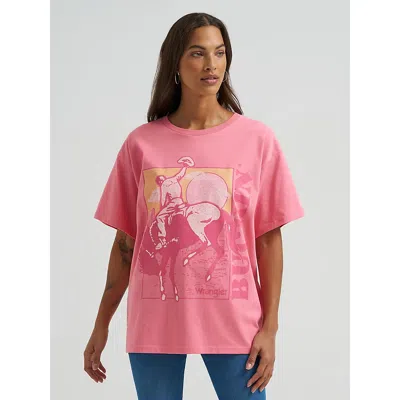 Wrangler Women's Buckin Bronco Oversized Tee In Confetti In Pink