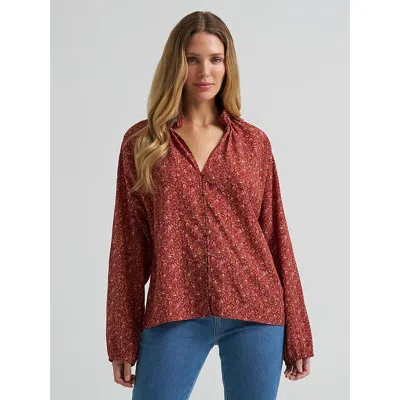 Wrangler Women's Button Front Princess Blouse In Burgundy