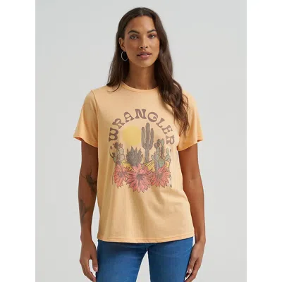 Wrangler Women's Cactus Floral Reg Fit Tee In Apricot Wash In Yellow