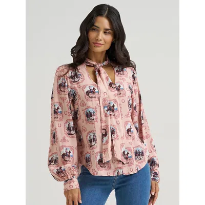 Wrangler Women's Cameo Tie Neck Blouse In Pink
