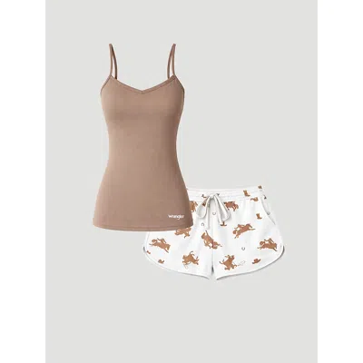 Wrangler Women's Cami And Shorts Pajama Set In White/brown In Multi