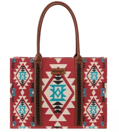 Wrangler Women's Canvas Wide Tote Purse In Burgundy In White