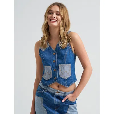 Wrangler Women's Colorblock Denim Vest In Blue Fever In Multi