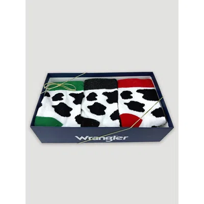 Wrangler Women's Cow Festive Crew Socks Box Set (3-pack) In Black/white In Multi