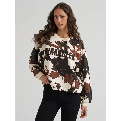 Wrangler Women's Cow Logo Canyon Crew Pullover In Cow Print In Brown