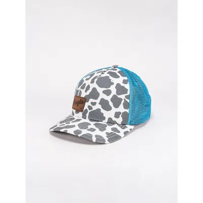 Wrangler Women's Cow Print Mesh Trucker Hat In Turquoise In Blue