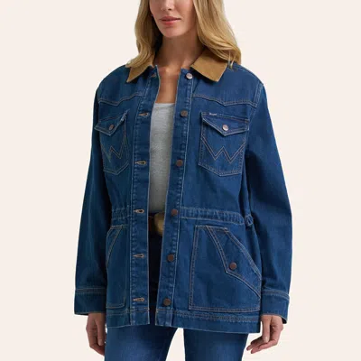Wrangler Women's Dark Wash Denim Cinched Waist Barn Jacket In Multi