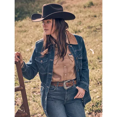 Wrangler Women's Denim Cinched Waist Barn Jacket In Denim In Blue