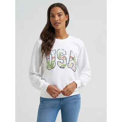Wrangler Women's Desert Usa Fleece Sweatshirt In Bright White