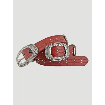 Wrangler Women's Embossed Slider Conchos Belt In Red