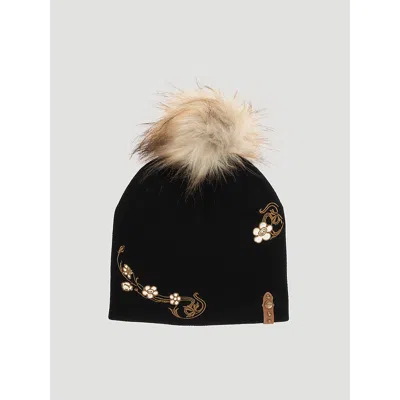Wrangler Women's Embroidery Pom Pom Beanie In Black