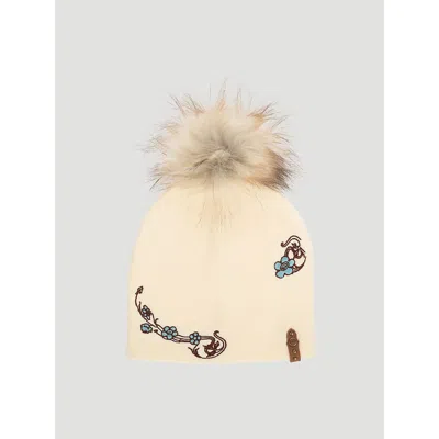 Wrangler Women's Embroidery Pom Pom Beanie In Cream In White