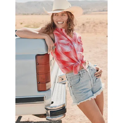 Wrangler Women's Essential Sleeveless Plaid Western Snap Shirt In Red Picnic