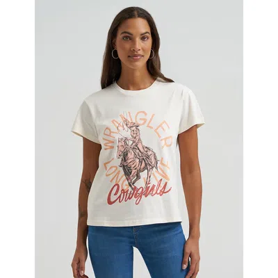Wrangler Women's Faded Cowgirl Retro Regular Fit Tee In Egret In White