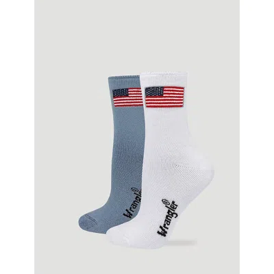 Wrangler Women's Flag Roll Top Micro Crew Socks (2-pack) In White/blue In Multi