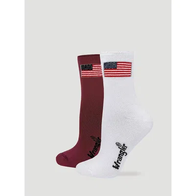 Wrangler Women's Flag Roll Top Micro Crew Socks (2-pack) In White/red In Multi