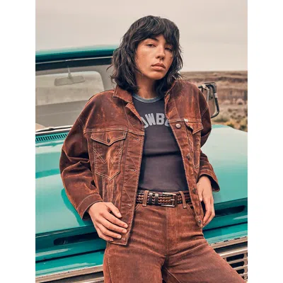 Wrangler Women's Flocked Easy Fit Jacket In Cinnamon Chill In Brown