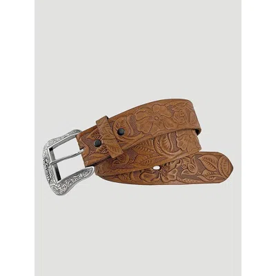 Wrangler Women's Floral Embossed Leather Belt In Brown