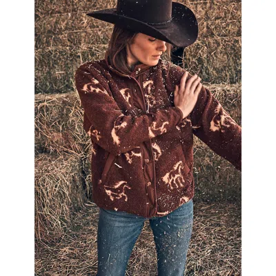 Wrangler Women's Hay Away Big Sky Sherpa Snap Jacket In Dark Horse In Brown