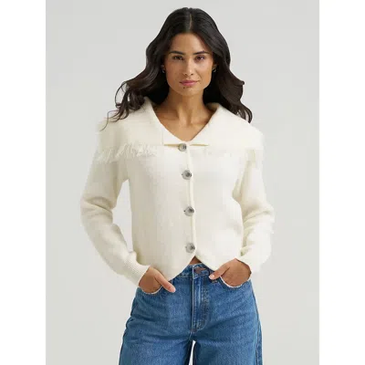 Wrangler Women's Heartland Fringe Collar Cardigan Sweater In White In Neutral