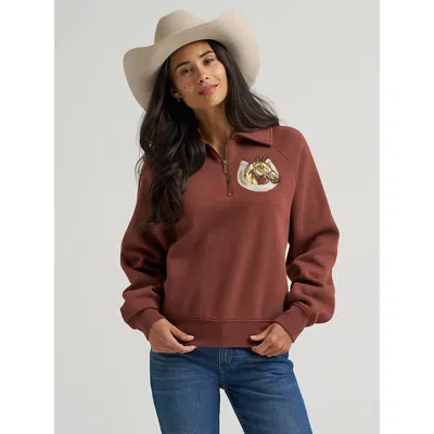 Wrangler Women's Horseshoe Collared Zip Pullover In Burgundy In Brown
