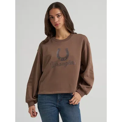 Wrangler Women's Lucky Logo Canyon Crew Pullover In Coffee Quartz In Brown