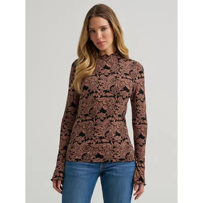 Wrangler Women's Mock Neck Knit Blouse In Black In Brown