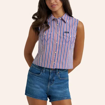 Wrangler Women's Multicolor Stripe Print Sleeveless Pearl Snap Western Shirt